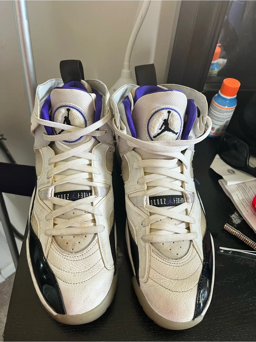 Jordan Retro High-Top Sneakers in White, Purple & Black - Jordan
